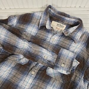 Urban Pipeline Mens Plaid Long Sleeve Button Up Shirt Medium Blue Brown Casual